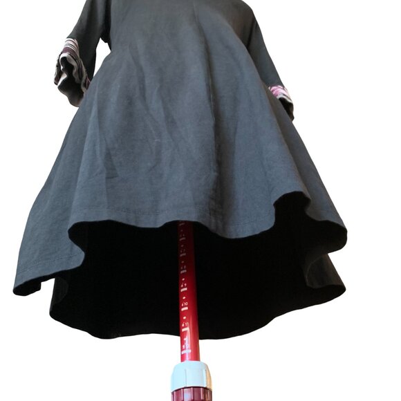 EVE LAVOIE - Black midi dress burgundy / grey details birds print- v-neck medium - Picture 7 of 7